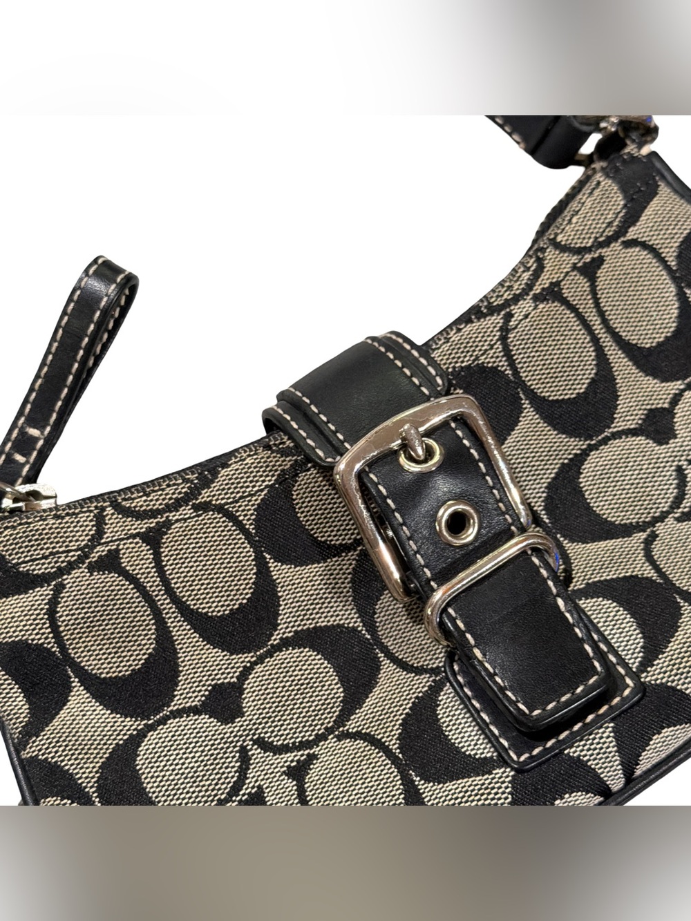 Coach โข Vintage Mini Demi Soho Shoulder Bag Monogram Black/Gray Canvas No 6362 - Picture 6 of 14